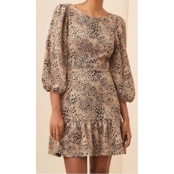 Maeve Anthropologie Animal Print Cut Out Back With Ties Mini Dress Womens Size 4 - Picture 1 of 12